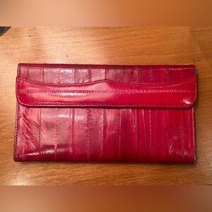Vintage Eel Skin Red Handmade Wallet